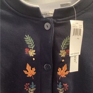 Annie Evans Navy Embroidered Cardigan Sweater - Navy